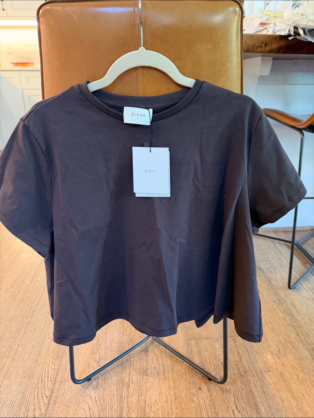 DISSH Cropped Crewneck Tee in Dark Brown